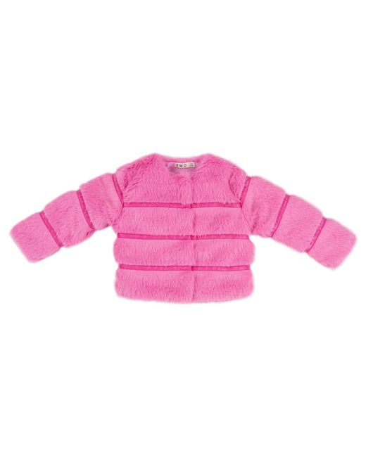 EMC Pink Girl's Faux Fur And Eco Leather Trim Jacket