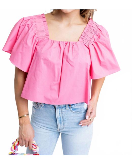 Karlie Pink Solid Poplin Square Neck Top