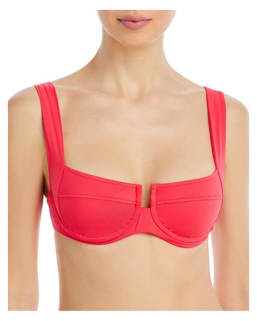 L*Space Red Camellia Top Solid Nylon Bikini Swim Top