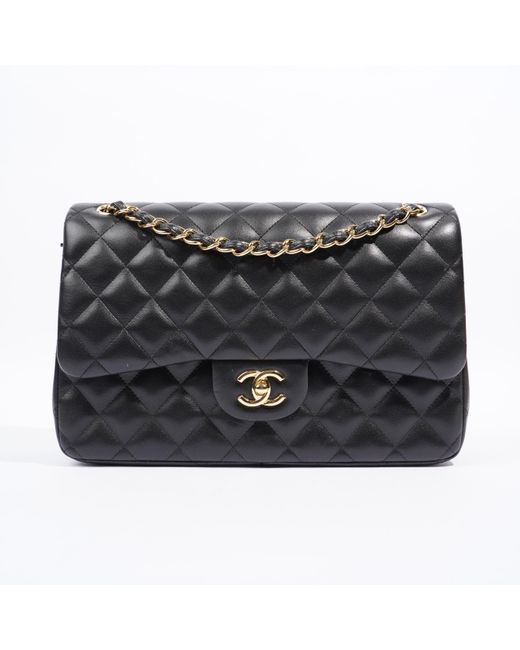 Chanel Black Large Classic Flap Lambskin Leather Shoulder Bag