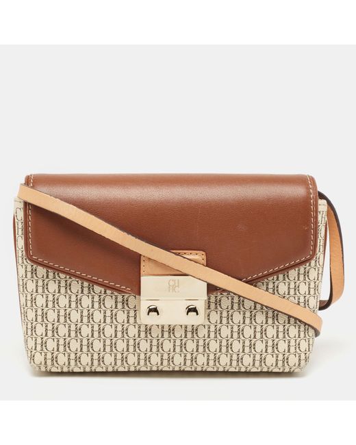 CH by Carolina Herrera Brown /offmonogram Coated Canvas And Leather Crossbody Bag