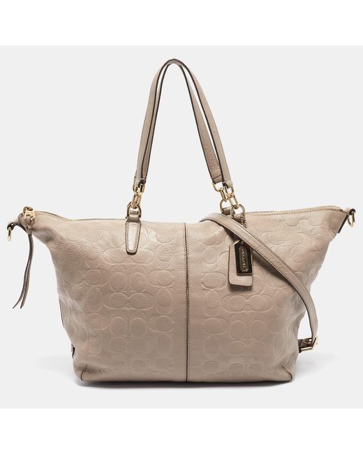 COACH Natural Signature Embossed Leather Bleecker Zip Tote