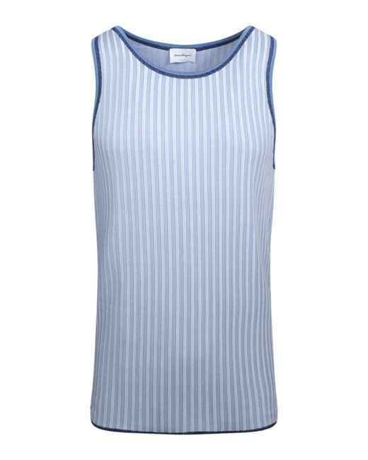 Ferragamo Blue Striped Knit Tank Top for men