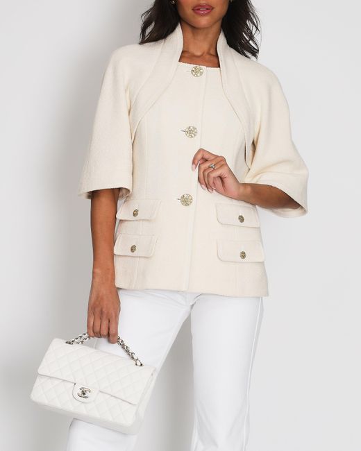 Chanel White Wool Blazer With Crystals Buttons