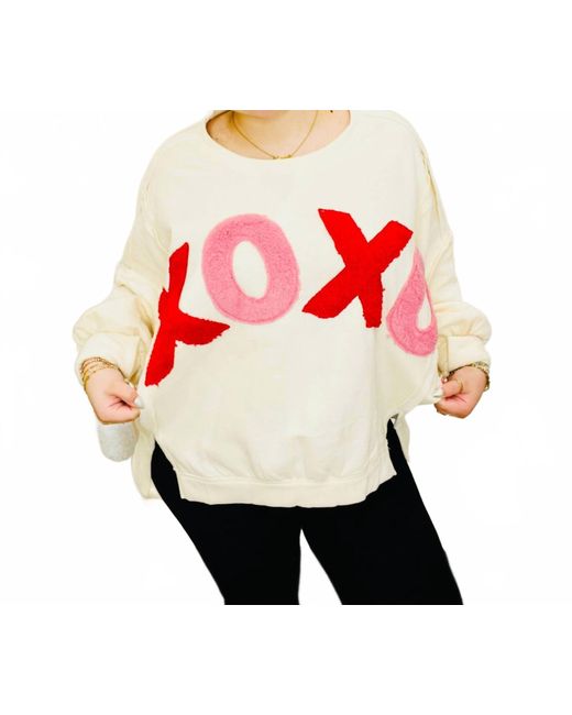 Bibi Red Terry Xoxo Patchwork Top
