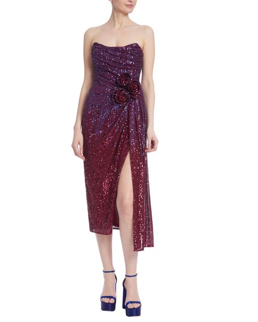 Badgley Mischka Purple Rosette Side Waist Dress