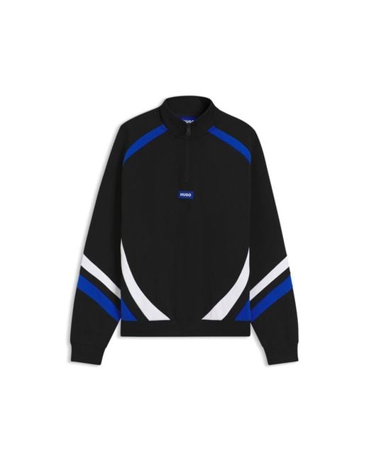 HUGO Stretch-Cotton Sweatshirt With Colourful Panelling in Blue