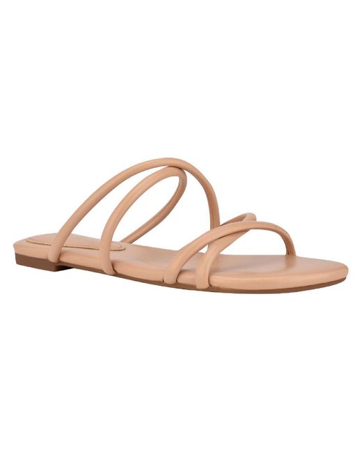 Nine West Pink Beva 3 Faux Leather Slip On Flat Sandals