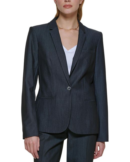 Calvin Klein Blue Woven Long Sleeves One-button Blazer