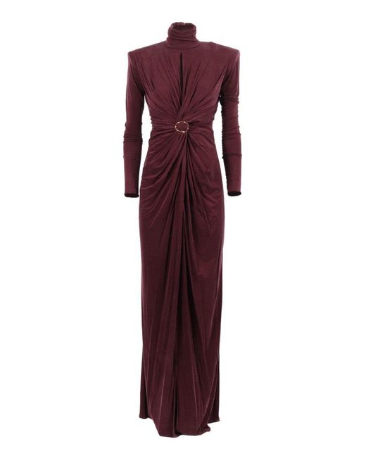 Elisabetta Franchi Purple Twist Detail Evening Dress With Circular Embellishment