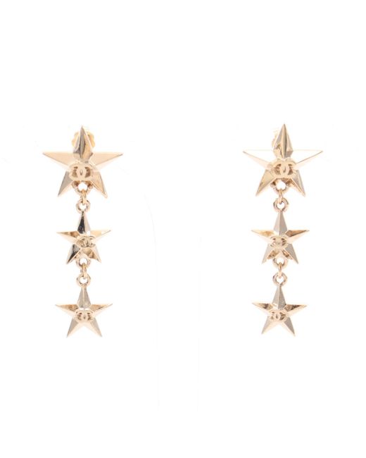 Chanel Metallic Coco Mark Star Earrings Gp Gold A18v