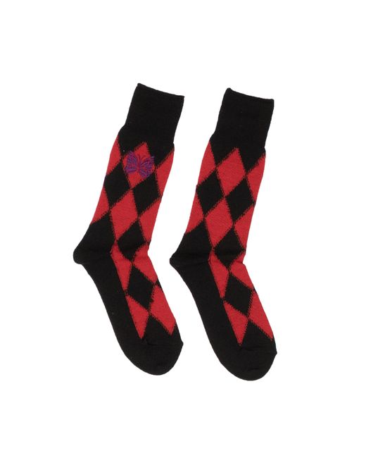 Needles Argyle Socks - Black/red for men