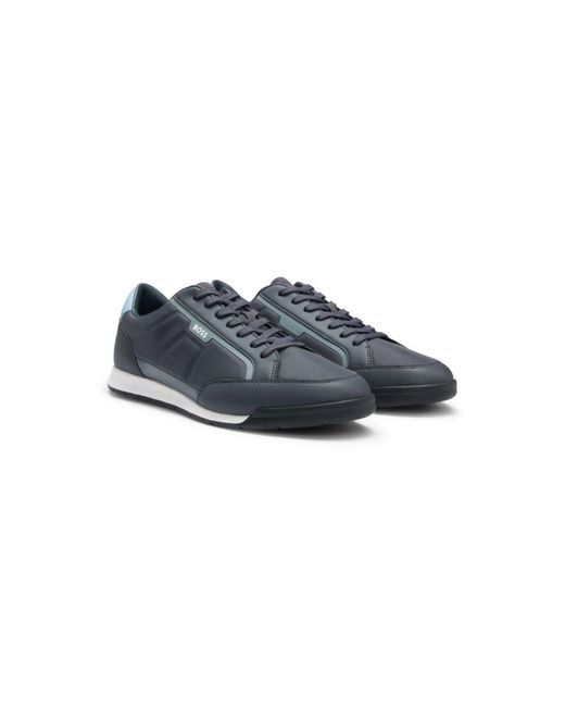 Boss Blue Mixed-Material Trainers With Contrast Back Tab for men