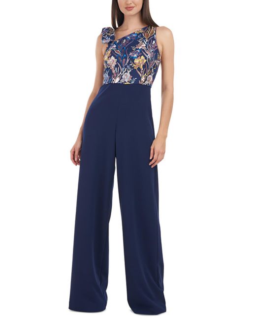 JS Collections Blue Embroidered Sleeveless Jumpsuit