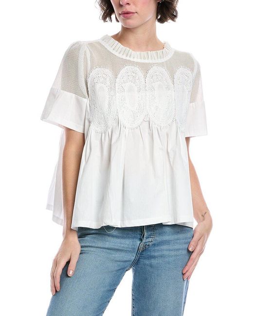 Fate White Mesh Yoke Top
