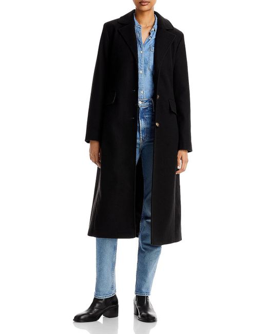 Aqua Black Collared Dressy Long Coat