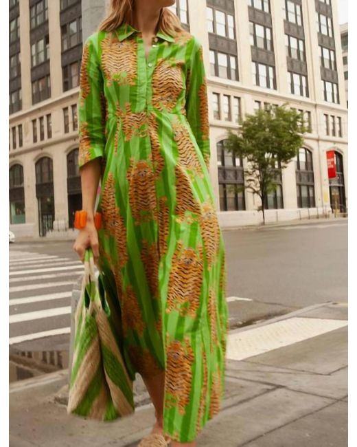 Guadalupe Luciana Tiger Dress In Green