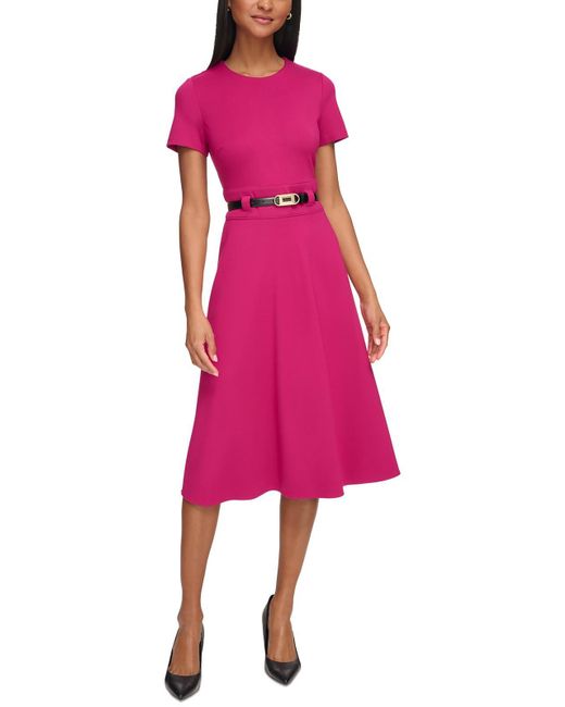 Karl Lagerfeld Pink Solid Rayon Midi Dress