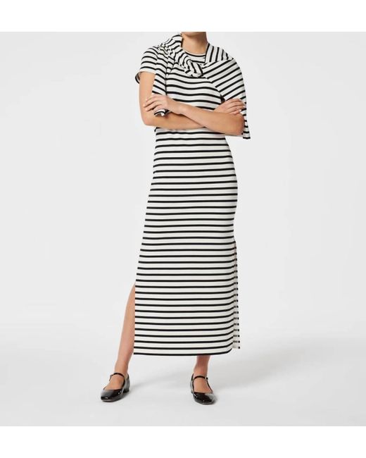 Spanx Multicolor Airessentials Maxi T-shirt Dress In Very Black Stripe