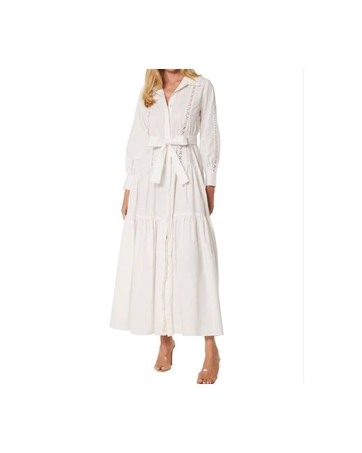 MISA Los Angles White Marlena Long Sleeve Poplin Maxi Dress