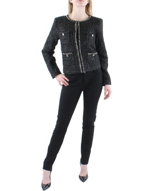 Gracia Black Tweed Crop Open-front Blazer