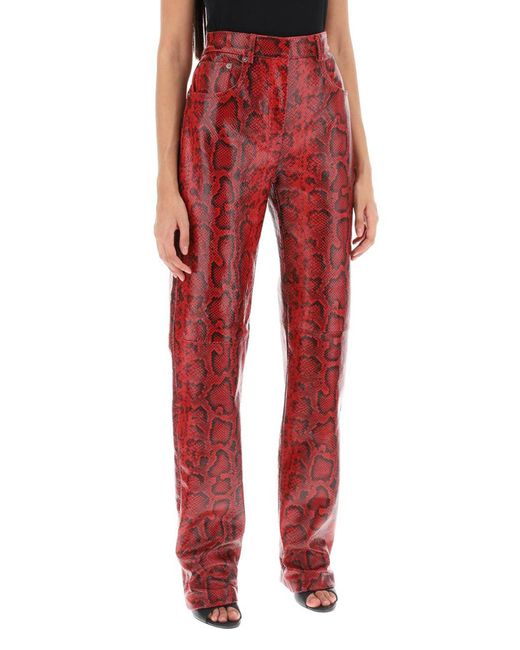 Sportmax Red Abete Python Print Leather Pants
