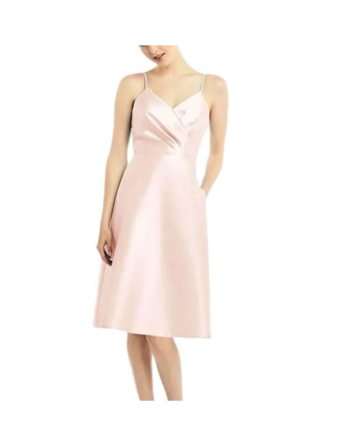 Alfred Sung Pink Satin Twill V-Neck Cocktail Dress