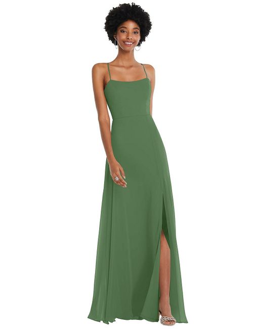 After Six Green Scoop Neck Convertible Tie-strap Maxi Dress With Front Slit