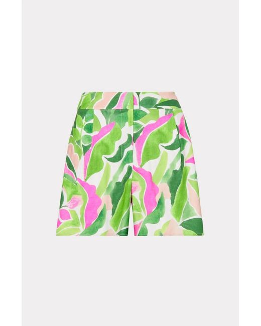 MILLY Green Painted Bloom Linen Short