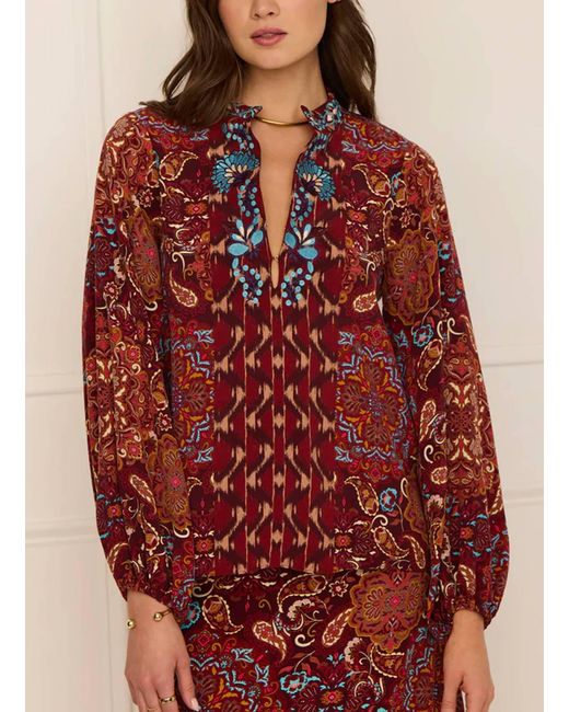 Figue Red Kit Split V-Neck Collar Top