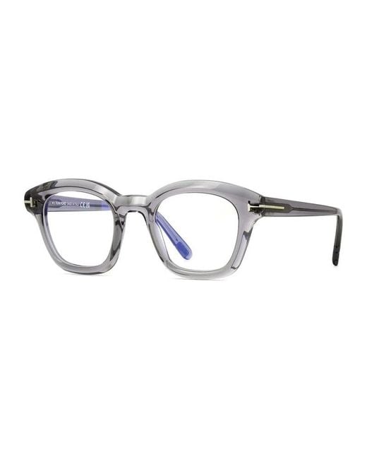 Tom Ford Metallic Eyeglasses Oval Full Rim, Shiny Frame And Clear Light Block Lens Ft5961-B001 for men