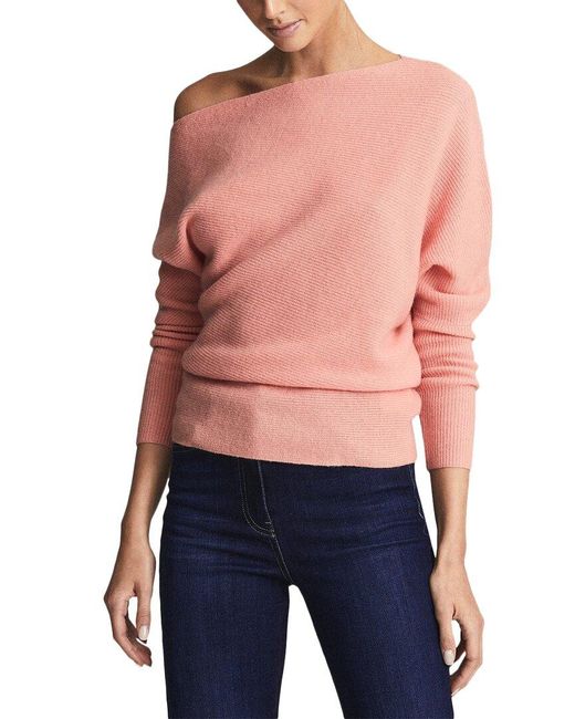 Reiss Blue Lorni Drape Neck Wool & Cashmere-blend Sweater