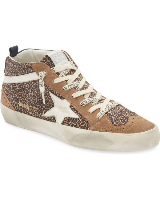 Golden Goose Deluxe Brand Natural Leopard Mid Star Classic Hi Top Leather Suede Sneakers Shoes