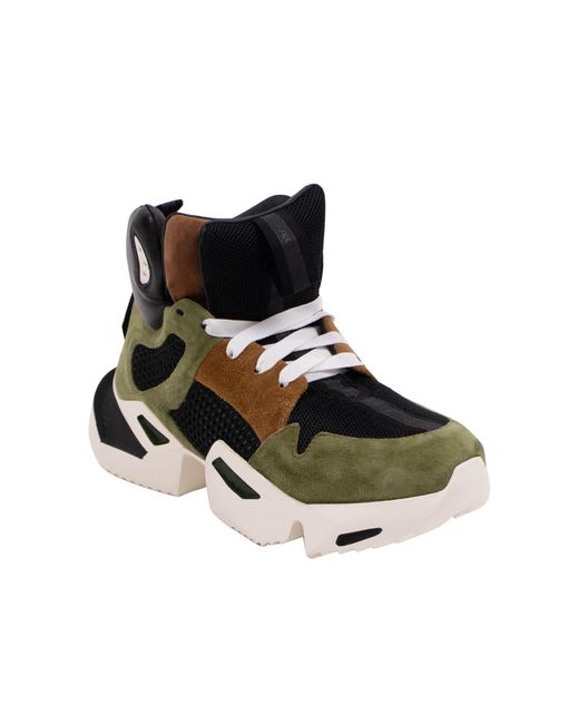 Unravel Project Black Green Suede Lace Up Mid Sneakers for men
