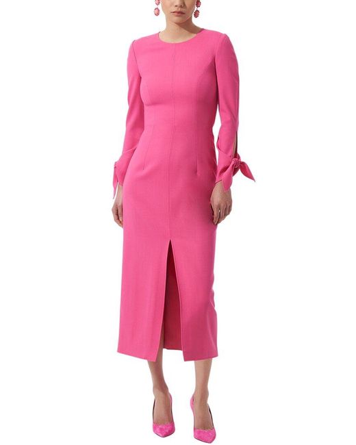 Carolina Herrera Pink Crewneck Wool-Blend Midi Dress