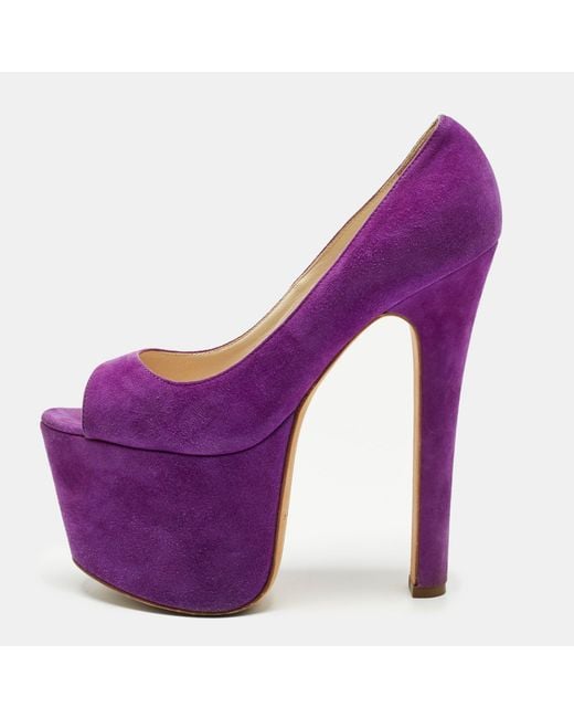 Brian Atwood Purple Suede Platform Open Toe Pumps