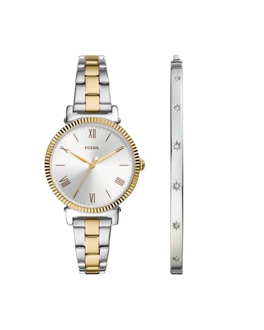 Fossil Daisy Three-hand, Stainless Steel Watch And Bracelet Set in ...