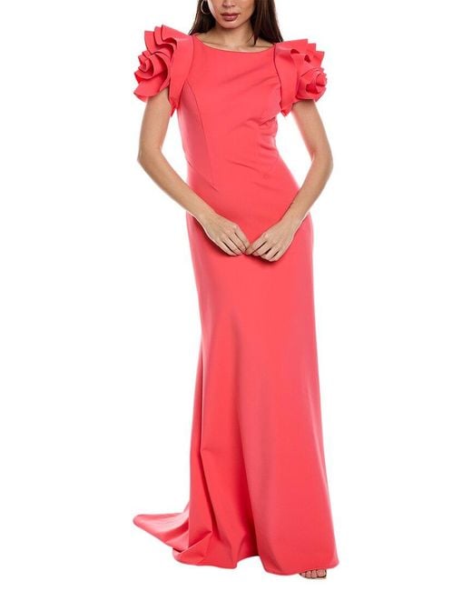 Rene Ruiz Red Rosette Sleeve Gown