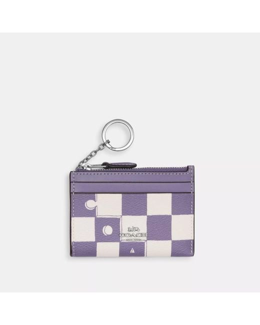 COACH Purple Mini Skinny Id Case With Checkerboard Print