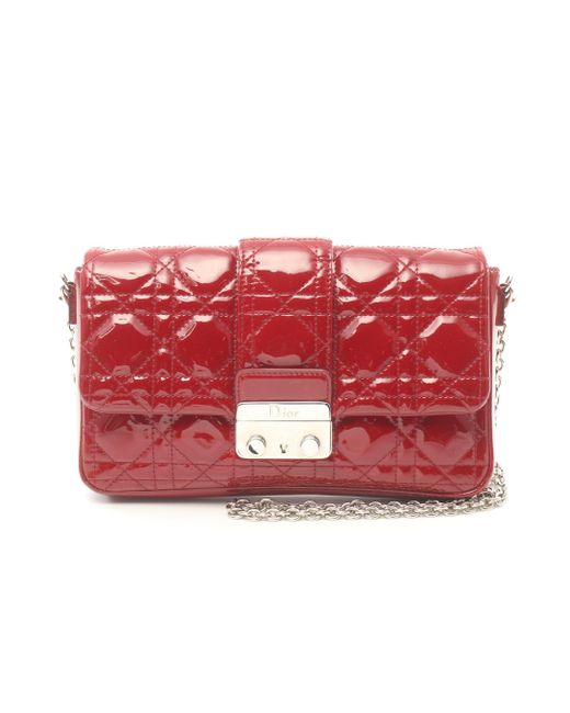 Dior Red Canage Chain Shoulder Bag Patent Leather