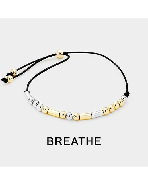 Fashnzfab Metallic Breathe Message Morse Code Adjustable Cinch Pull Tie Bracelet, Two Tone