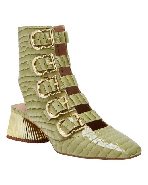 Katy Perry Green The Clarra Buckle Bootie Snakeskin Square Toe Booties