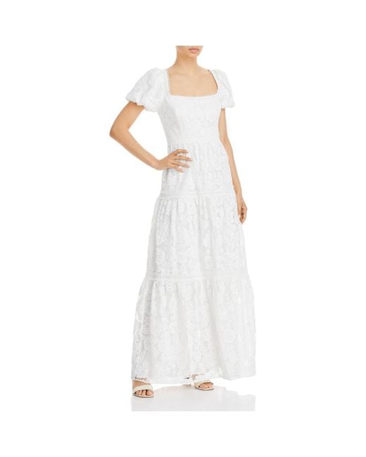 Aqua White Lace Tiered Evening Dress