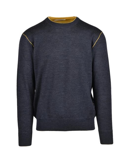 Kangra Blue Crew Neck Pullover With Contrast Stitching for men