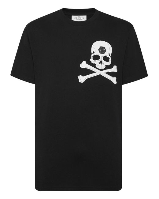 Philipp Plein Black T-Shirt Round Neck Ss Skull & Bones for men
