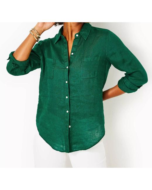 Lilly Pulitzer Sea View Button Down Shirt In Evergreen X Evergreen