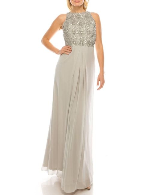 Aidan Mattox White Sleeveless Sequined Evening Dress