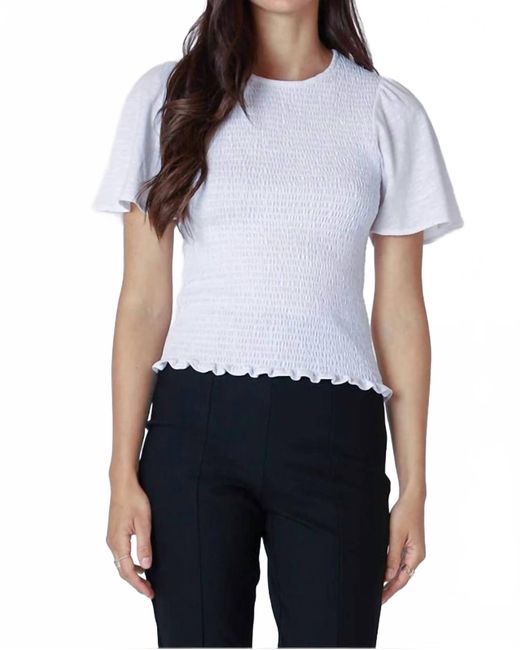 Dex White Short Sleeve Smocked Top