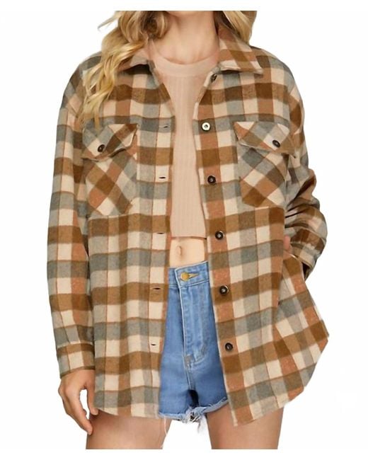 She + Sky Brown Plaid Button Shacket