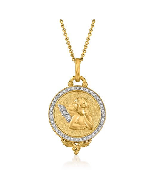 Ross-Simons Metallic Diamond Angel Medallion Pendant Necklace
